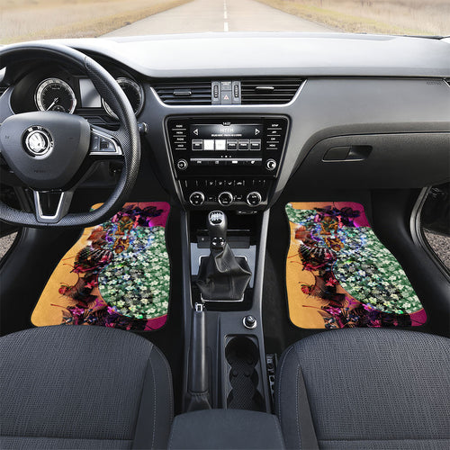 Personalized Brisbane Lions Football Car Mats Tropical Hibiscus Flowers - Pacific Fusion Style