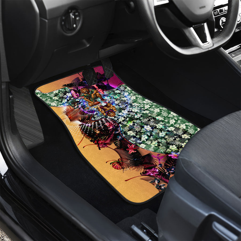 Personalized Brisbane Lions Football Car Mats Tropical Hibiscus Flowers - Pacific Fusion Style