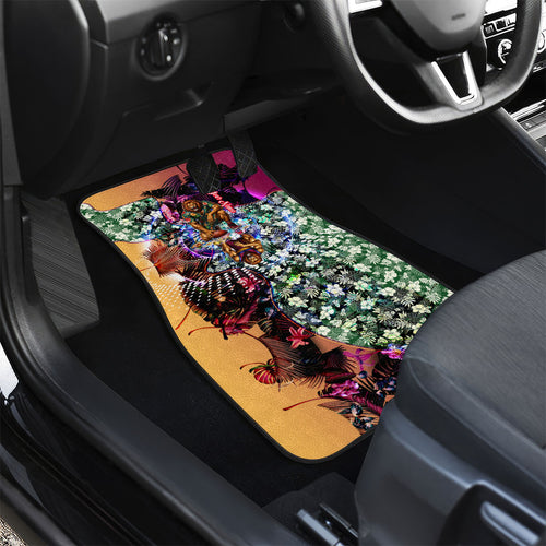 Personalized Brisbane Lions Football Car Mats Tropical Hibiscus Flowers - Pacific Fusion Style