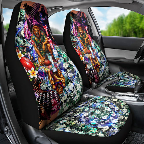 Personalized Brisbane Lions Football Car Seat Cover Tropical Hibiscus Flowers - Pacific Fusion Style
