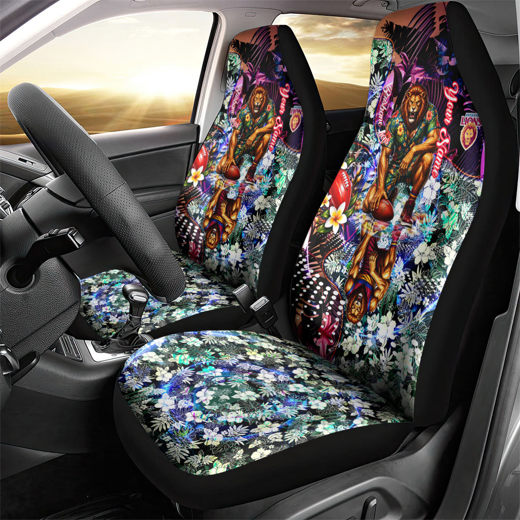 Personalized Brisbane Lions Football Car Seat Cover Tropical Hibiscus Flowers - Pacific Fusion Style