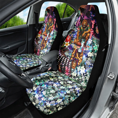 Personalized Brisbane Lions Football Car Seat Cover Tropical Hibiscus Flowers - Pacific Fusion Style