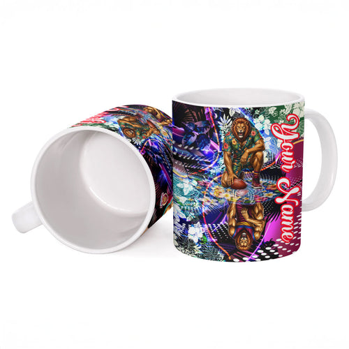 Personalized Brisbane Lions Football Ceramic Mug Tropical Hibiscus Flowers - Pacific Fusion Style