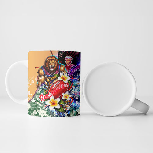 Personalized Brisbane Lions Football Ceramic Mug Tropical Hibiscus Flowers - Pacific Fusion Style