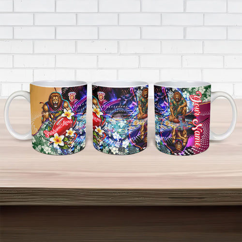 Personalized Brisbane Lions Football Ceramic Mug Tropical Hibiscus Flowers - Pacific Fusion Style