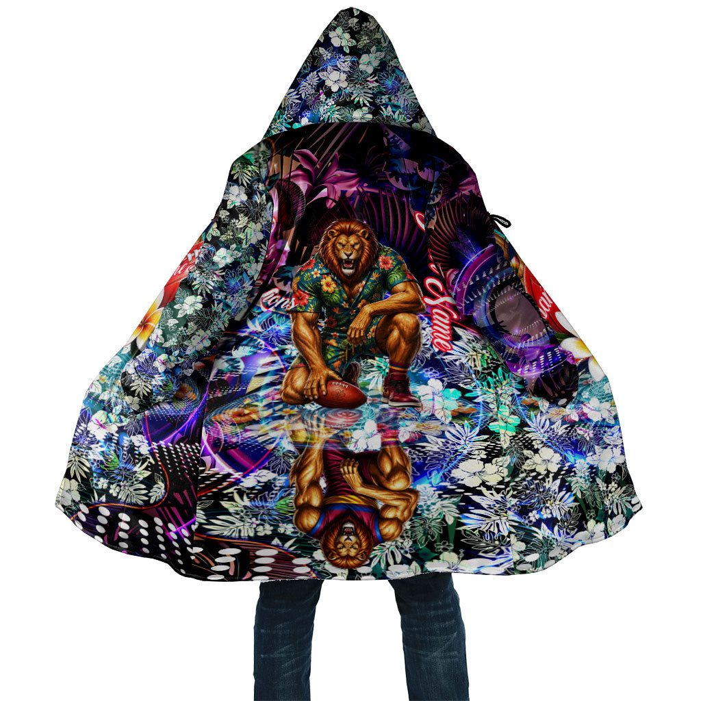Personalized Brisbane Lions Football Cloak Tropical Hibiscus Flowers - Pacific Fusion Style