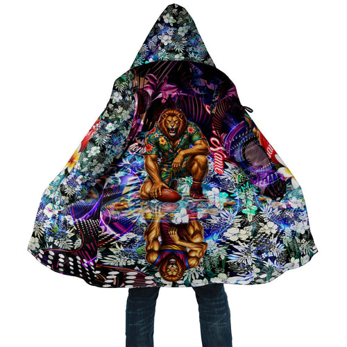 Personalized Brisbane Lions Football Cloak Tropical Hibiscus Flowers - Pacific Fusion Style