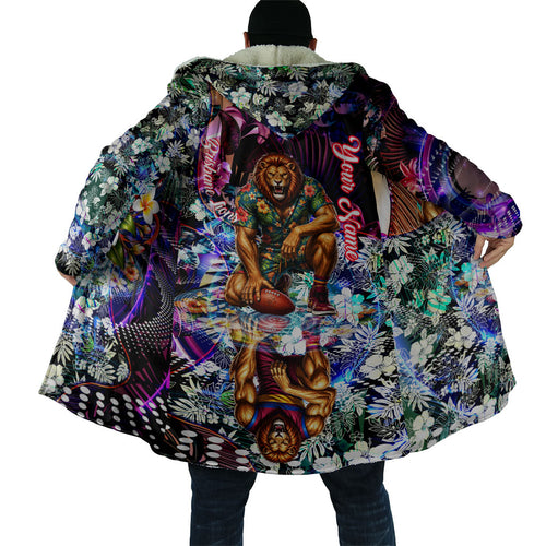 Personalized Brisbane Lions Football Cloak Tropical Hibiscus Flowers - Pacific Fusion Style