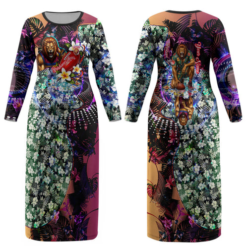 Personalized Brisbane Lions Football Couples Matching Long Sleeve Bodycon Dress and Hawaiian Shirt Tropical Hibiscus Flowers - Pacific Fusion Style
