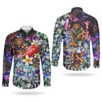 Personalized Brisbane Lions Football Couples Matching Long Sleeve Bodycon Dress and Long Sleeve Button Shirt Tropical Hibiscus Flowers - Pacific Fusion Style