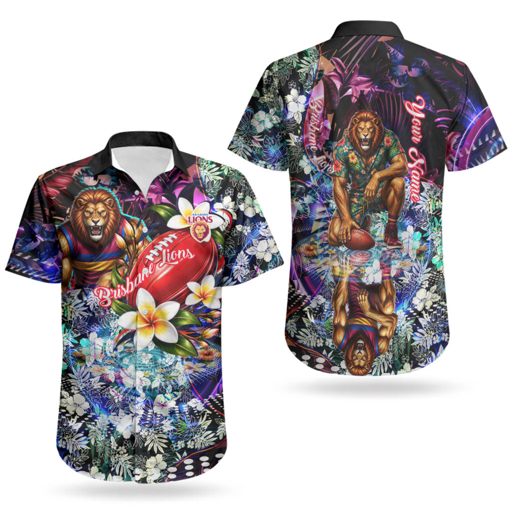 Personalized Brisbane Lions Football Couples Matching Off Shoulder Maxi Dress and Hawaiian Shirt Tropical Hibiscus Flowers - Pacific Fusion Style
