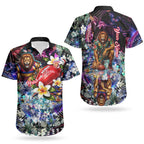 Personalized Brisbane Lions Football Couples Matching Off Shoulder Maxi Dress and Hawaiian Shirt Tropical Hibiscus Flowers - Pacific Fusion Style