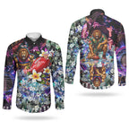 Personalized Brisbane Lions Football Couples Matching Off Shoulder Maxi Dress and Long Sleeve Button Shirt Tropical Hibiscus Flowers - Pacific Fusion Style