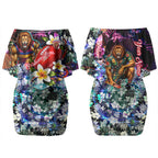 Personalized Brisbane Lions Football Couples Matching Off Shoulder Short Dress and Long Sleeve Button Shirt Tropical Hibiscus Flowers - Pacific Fusion Style