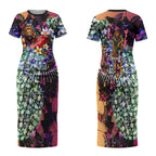 Personalized Brisbane Lions Football Couples Matching Short Sleeve Bodycon Dress and Hawaiian Shirt Tropical Hibiscus Flowers - Pacific Fusion Style