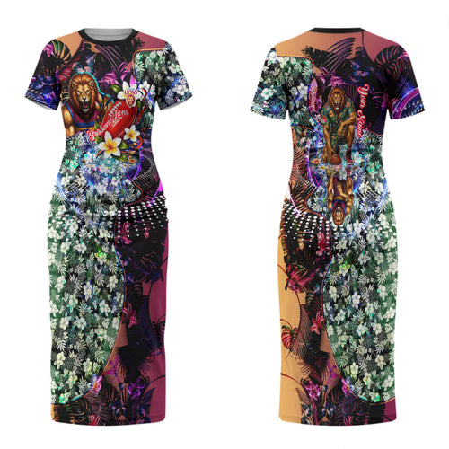 Personalized Brisbane Lions Football Couples Matching Short Sleeve Bodycon Dress and Hawaiian Shirt Tropical Hibiscus Flowers - Pacific Fusion Style