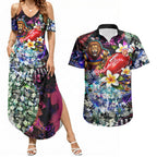 Personalized Brisbane Lions Football Couples Matching Summer Maxi Dress and Hawaiian Shirt Tropical Hibiscus Flowers - Pacific Fusion Style