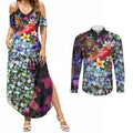 Personalized Brisbane Lions Football Couples Matching Summer Maxi Dress and Long Sleeve Button Shirt Tropical Hibiscus Flowers - Pacific Fusion Style