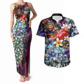 Personalized Brisbane Lions Football Couples Matching Tank Maxi Dress and Hawaiian Shirt Tropical Hibiscus Flowers - Pacific Fusion Style