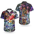 Personalized Brisbane Lions Football Couples Matching Tank Maxi Dress and Hawaiian Shirt Tropical Hibiscus Flowers - Pacific Fusion Style