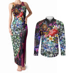 Personalized Brisbane Lions Football Couples Matching Tank Maxi Dress and Long Sleeve Button Shirt Tropical Hibiscus Flowers - Pacific Fusion Style
