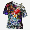 Personalized Brisbane Lions Football Cross Shoulder Shirt Tropical Hibiscus Flowers - Pacific Fusion Style