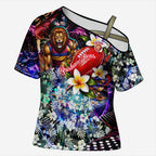 Personalized Brisbane Lions Football Cross Shoulder Shirt Tropical Hibiscus Flowers - Pacific Fusion Style
