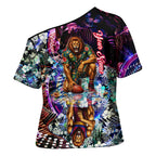 Personalized Brisbane Lions Football Cross Shoulder Shirt Tropical Hibiscus Flowers - Pacific Fusion Style