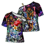 Personalized Brisbane Lions Football Cross Shoulder Shirt Tropical Hibiscus Flowers - Pacific Fusion Style