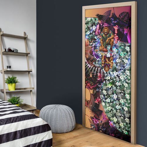 Personalized Brisbane Lions Football Door Cover Tropical Hibiscus Flowers - Pacific Fusion Style