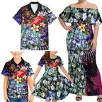 Personalized Brisbane Lions Football Family Matching Off Shoulder Maxi Dress and Hawaiian Shirt Tropical Hibiscus Flowers - Pacific Fusion Style