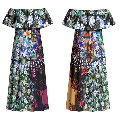 Personalized Brisbane Lions Football Family Matching Off Shoulder Maxi Dress and Hawaiian Shirt Tropical Hibiscus Flowers - Pacific Fusion Style