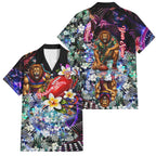 Personalized Brisbane Lions Football Family Matching Off Shoulder Short Dress and Hawaiian Shirt Tropical Hibiscus Flowers - Pacific Fusion Style