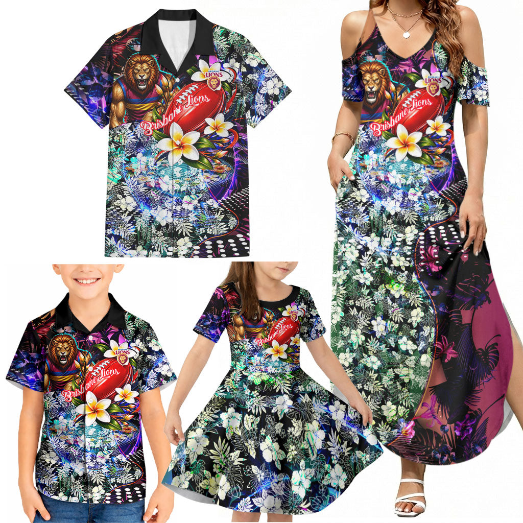 Personalized Brisbane Lions Football Family Matching Summer Maxi Dress and Hawaiian Shirt Tropical Hibiscus Flowers - Pacific Fusion Style