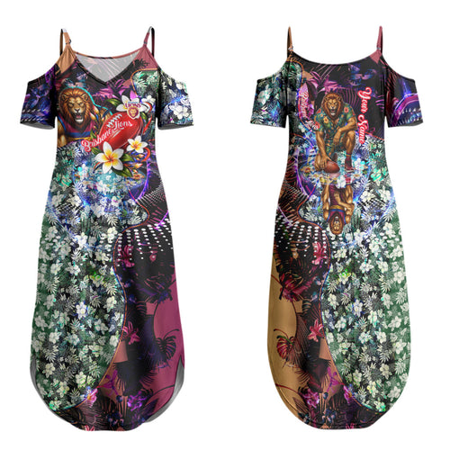 Personalized Brisbane Lions Football Family Matching Summer Maxi Dress and Hawaiian Shirt Tropical Hibiscus Flowers - Pacific Fusion Style