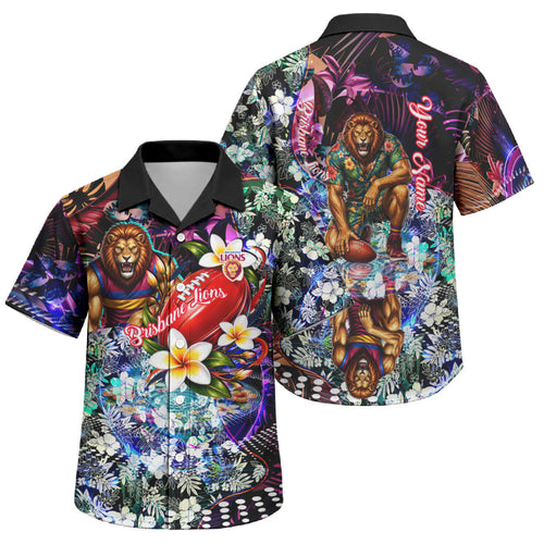 Personalized Brisbane Lions Football Family Matching Summer Maxi Dress and Hawaiian Shirt Tropical Hibiscus Flowers - Pacific Fusion Style