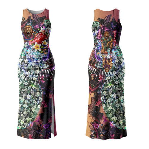 Personalized Brisbane Lions Football Family Matching Tank Maxi Dress and Hawaiian Shirt Tropical Hibiscus Flowers - Pacific Fusion Style