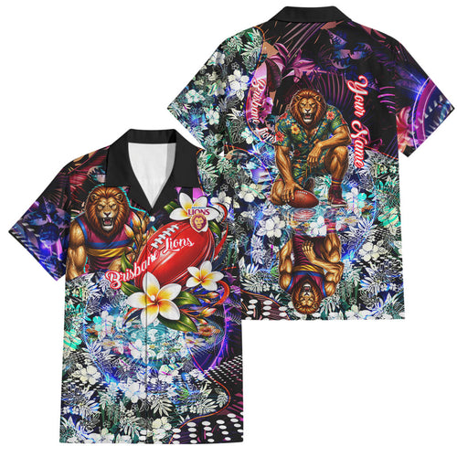 Personalized Brisbane Lions Football Family Matching Tank Maxi Dress and Hawaiian Shirt Tropical Hibiscus Flowers - Pacific Fusion Style