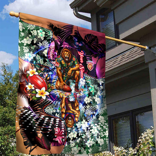 Personalized Brisbane Lions Football Garden Flag Tropical Hibiscus Flowers - Pacific Fusion Style