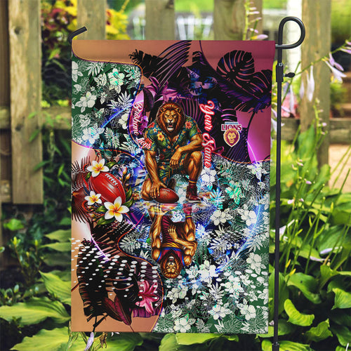 Personalized Brisbane Lions Football Garden Flag Tropical Hibiscus Flowers - Pacific Fusion Style