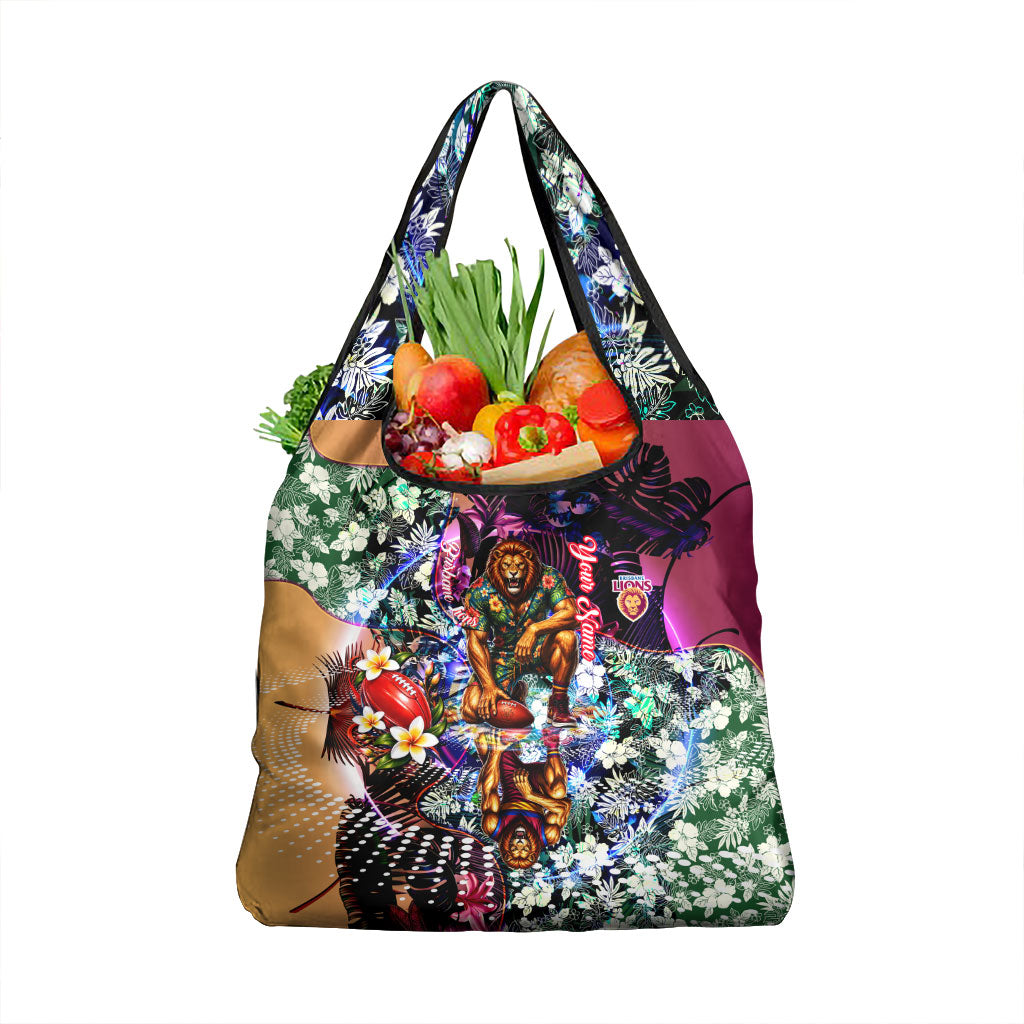 Personalized Brisbane Lions Football Grocery Bag Tropical Hibiscus Flowers - Pacific Fusion Style