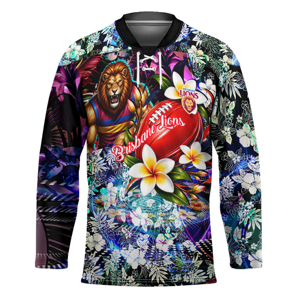 Personalized Brisbane Lions Football Hockey Jersey Tropical Hibiscus Flowers - Pacific Fusion Style