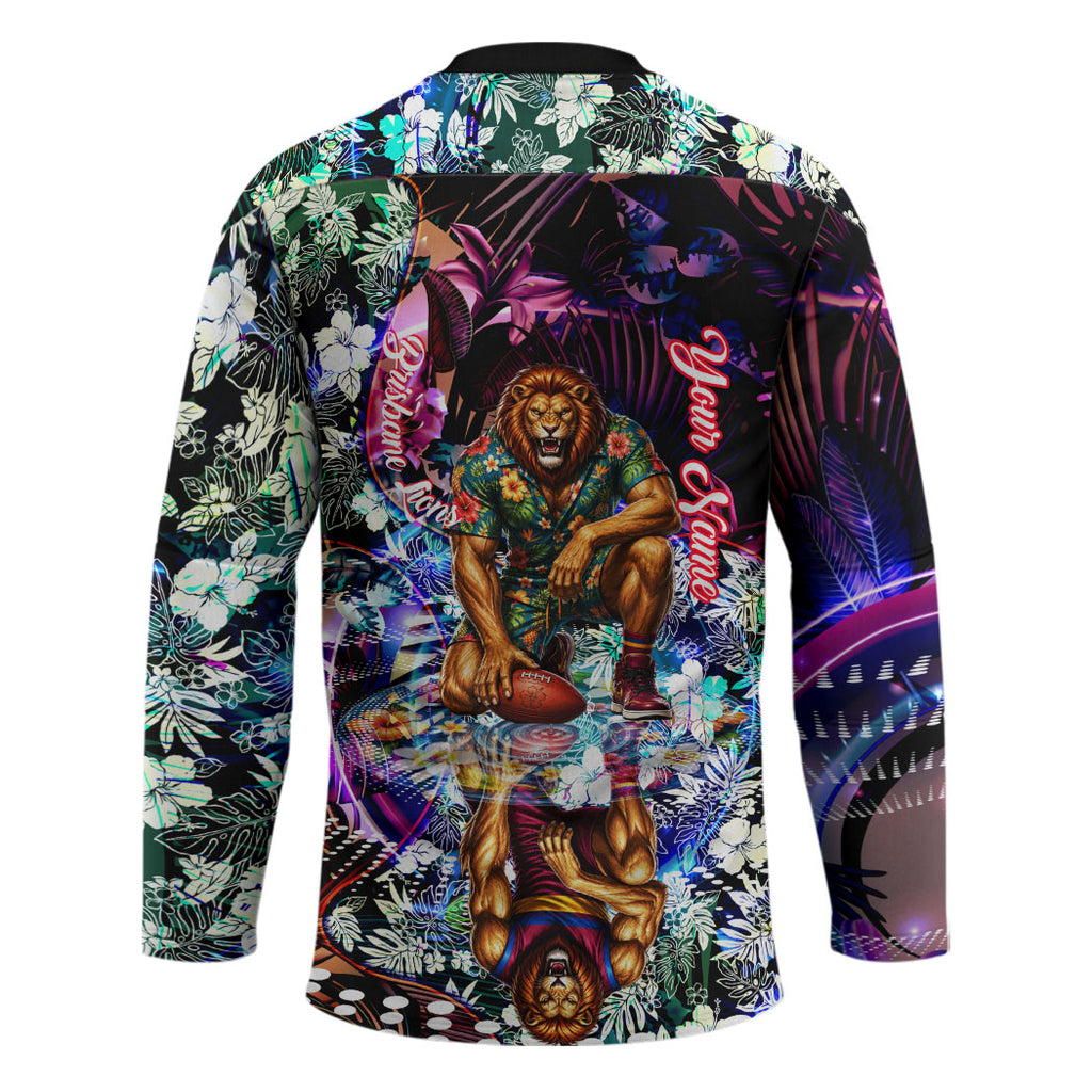 Personalized Brisbane Lions Football Hockey Jersey Tropical Hibiscus Flowers - Pacific Fusion Style