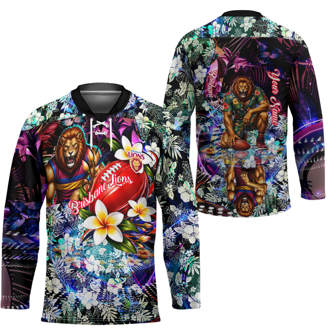 Personalized Brisbane Lions Football Hockey Jersey Tropical Hibiscus Flowers - Pacific Fusion Style
