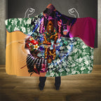 Personalized Brisbane Lions Football Hooded Blanket Tropical Hibiscus Flowers - Pacific Fusion Style