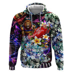 Personalized Brisbane Lions Football Hoodie Tropical Hibiscus Flowers - Pacific Fusion Style