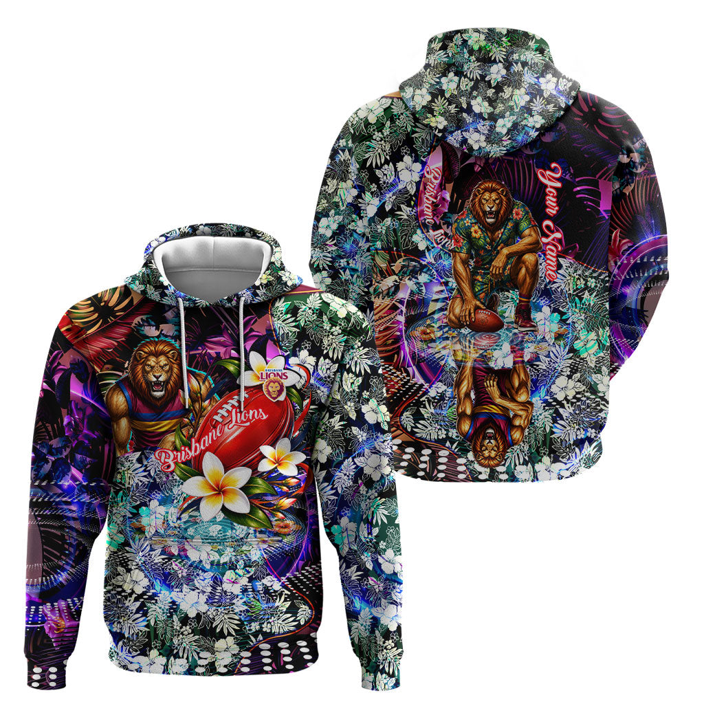 Personalized Brisbane Lions Football Hoodie Tropical Hibiscus Flowers - Pacific Fusion Style