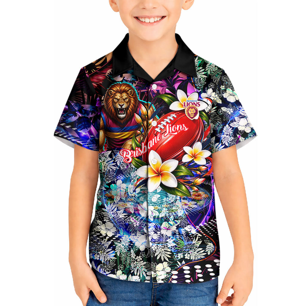 Personalized Brisbane Lions Football Kid Hawaiian Shirt Tropical Hibiscus Flowers - Pacific Fusion Style