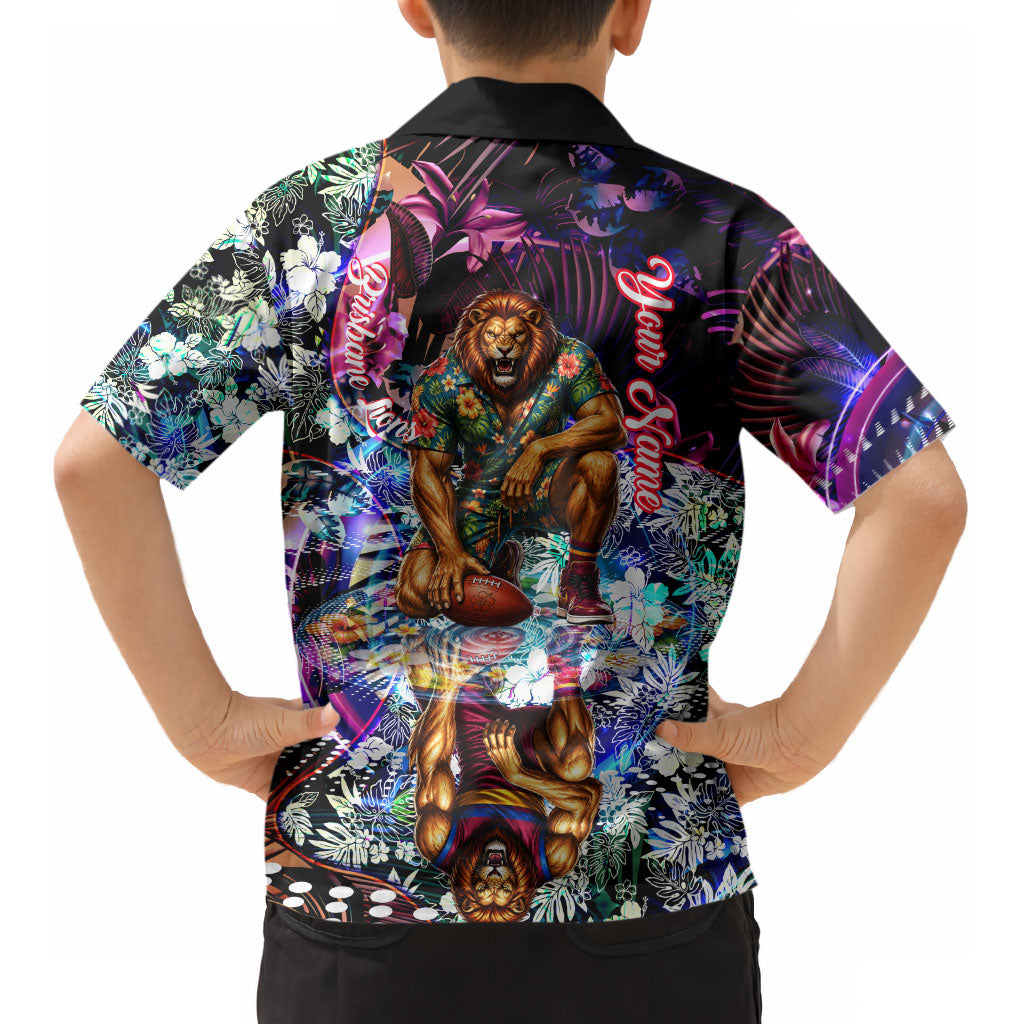 Personalized Brisbane Lions Football Kid Hawaiian Shirt Tropical Hibiscus Flowers - Pacific Fusion Style