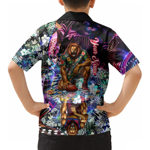 Personalized Brisbane Lions Football Kid Hawaiian Shirt Tropical Hibiscus Flowers - Pacific Fusion Style